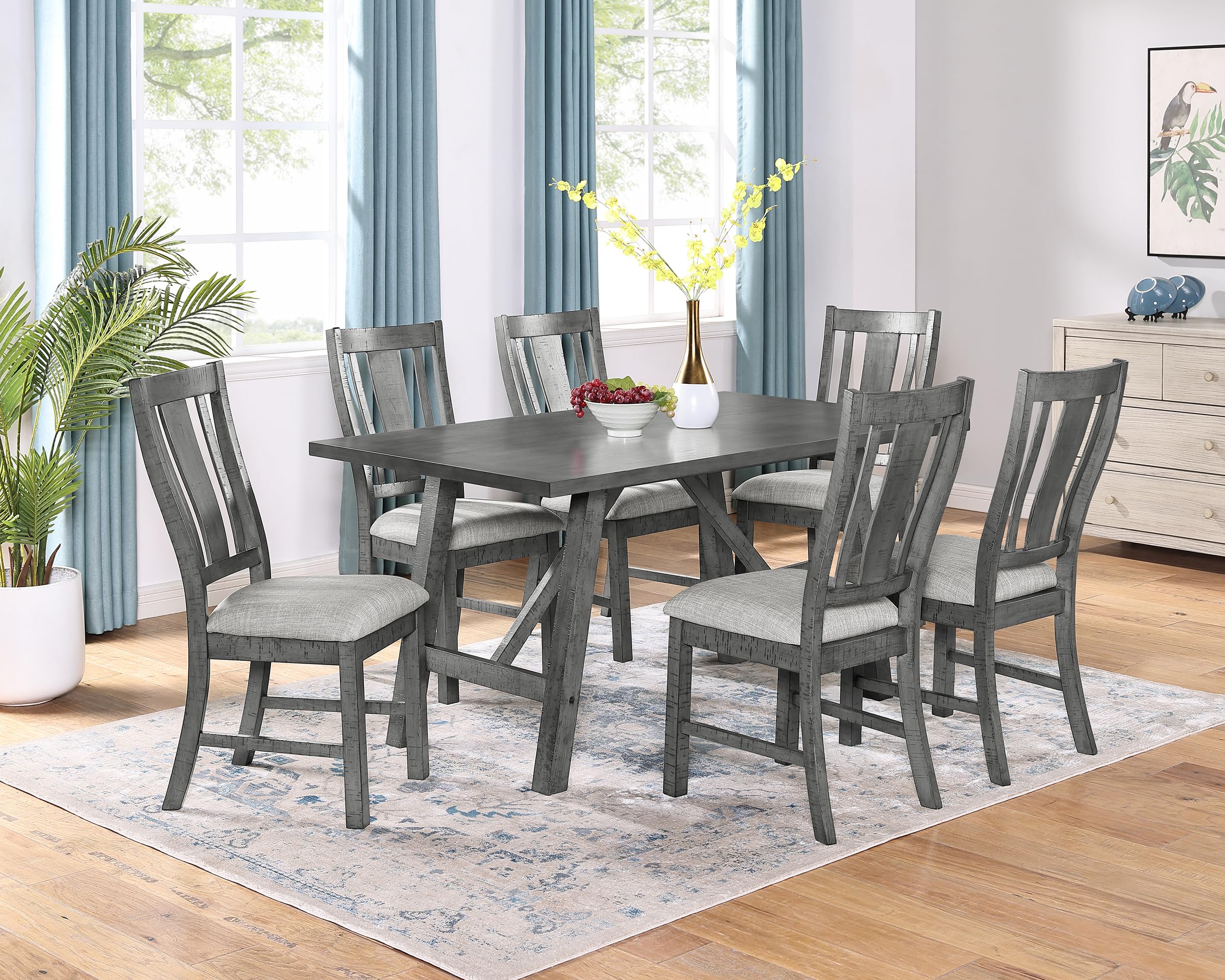 Best Quality Furniture D189D7 Dining Set, Grey - Thumbnail 2
