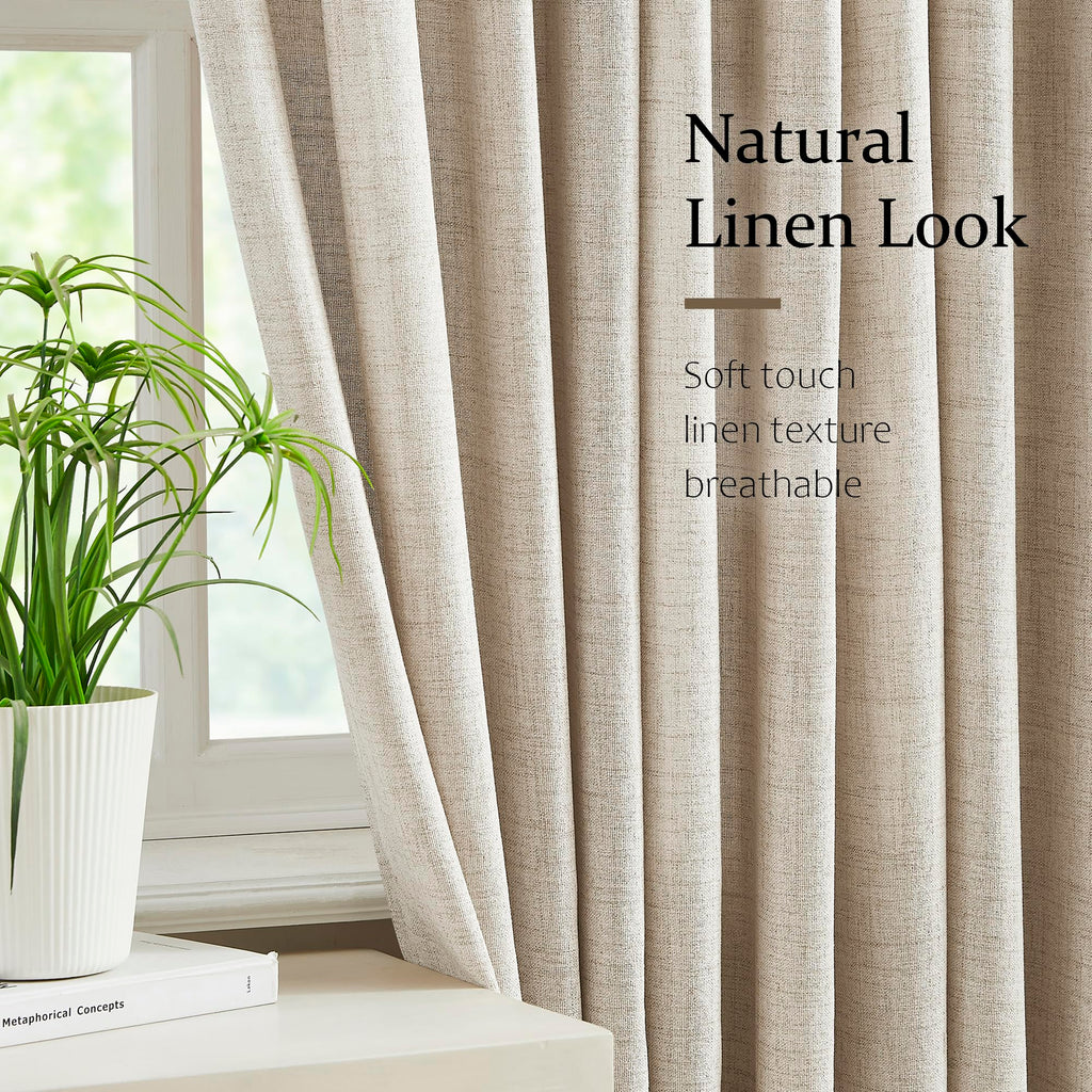 Fmfunctex Linen Pinch Pleated Curtains 96 Inches Long For Living Room, Beige Semi Sheer Pleat Drapes For Bedroom With Hooks, Lig