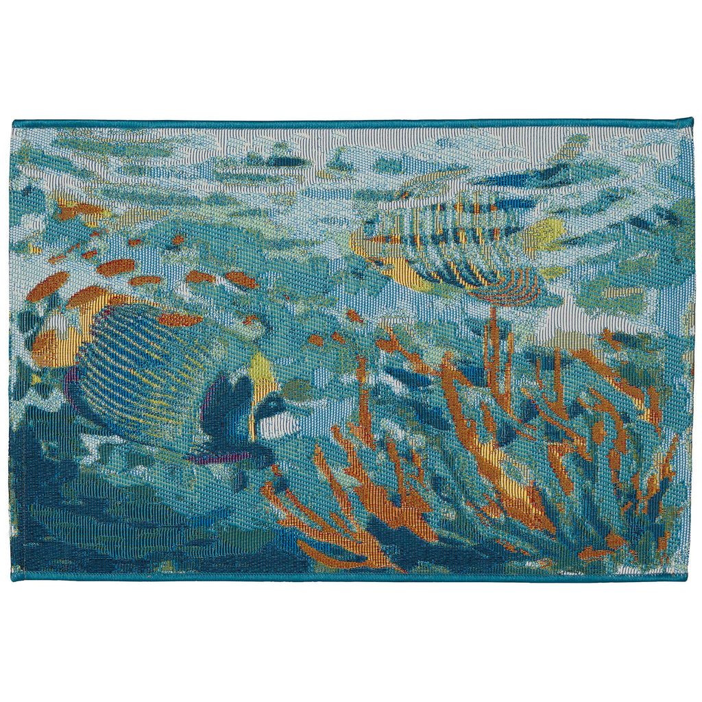 Liora Manne Esencia Machine Washable Non-Slip Low Profile Indoor/Outdoor Mat-Transitional, Coastal, Fish, Novelty, Fantasea Ocean 2' X 2'10'