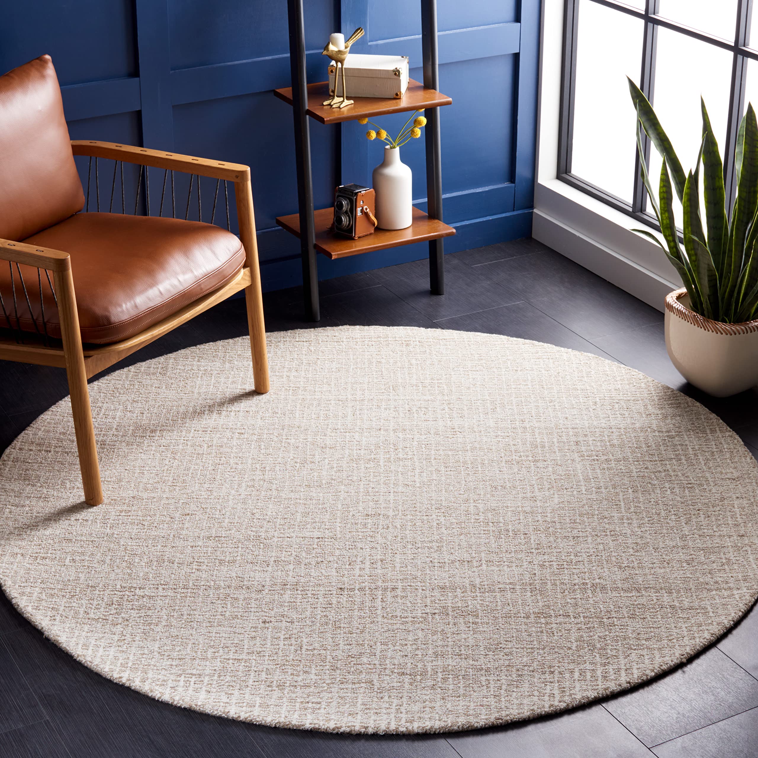 Safavieh Abstract Collection Area Rug - 4' Round, Ivory & Grey, Handmade Wool, Ideal for High Traffic Areas in Living Room, Bedr