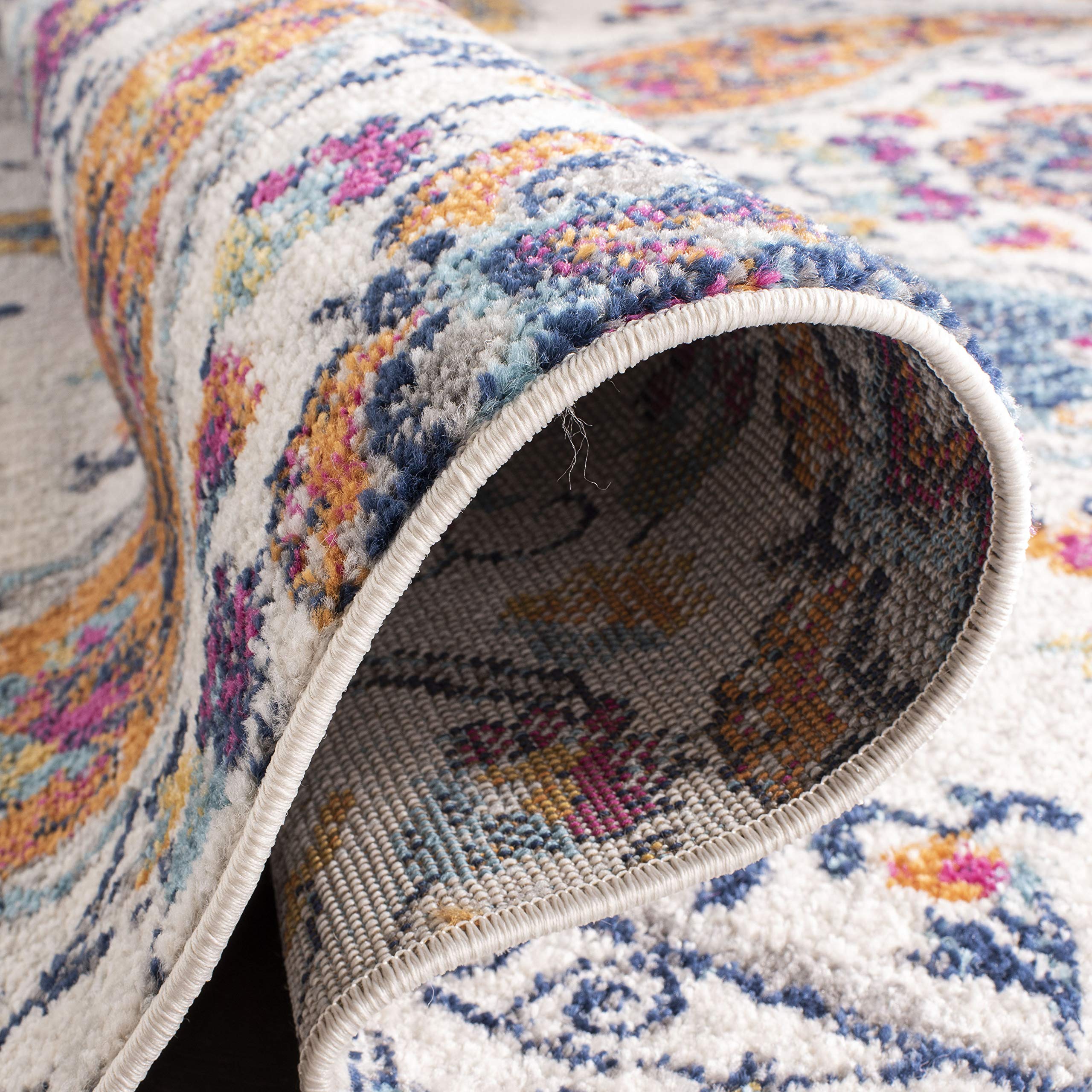 Safavieh Madison Collection 4' Square Cream / Multi Mad600B Boho Chic Glam Paisley Non-Shedding Living Room Bedroom Accent Rug