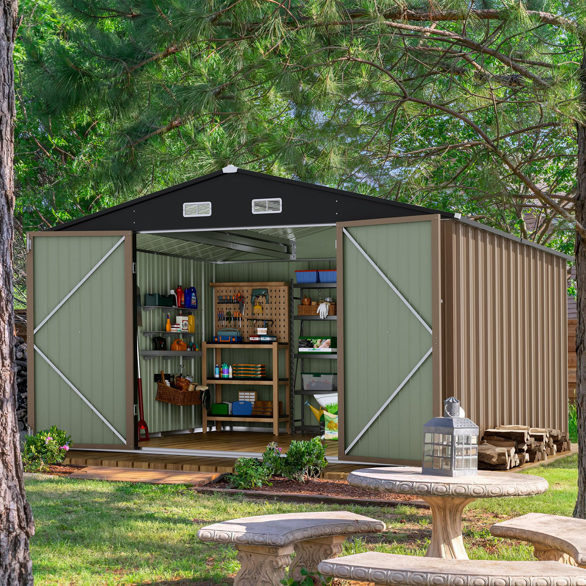 Devoko 10 X 10 Ft Outdoor Storage Shed, Metal Garden Sheds & Outdoor Storage Clearance, Large Tool Shed Outdoor With Single Lock