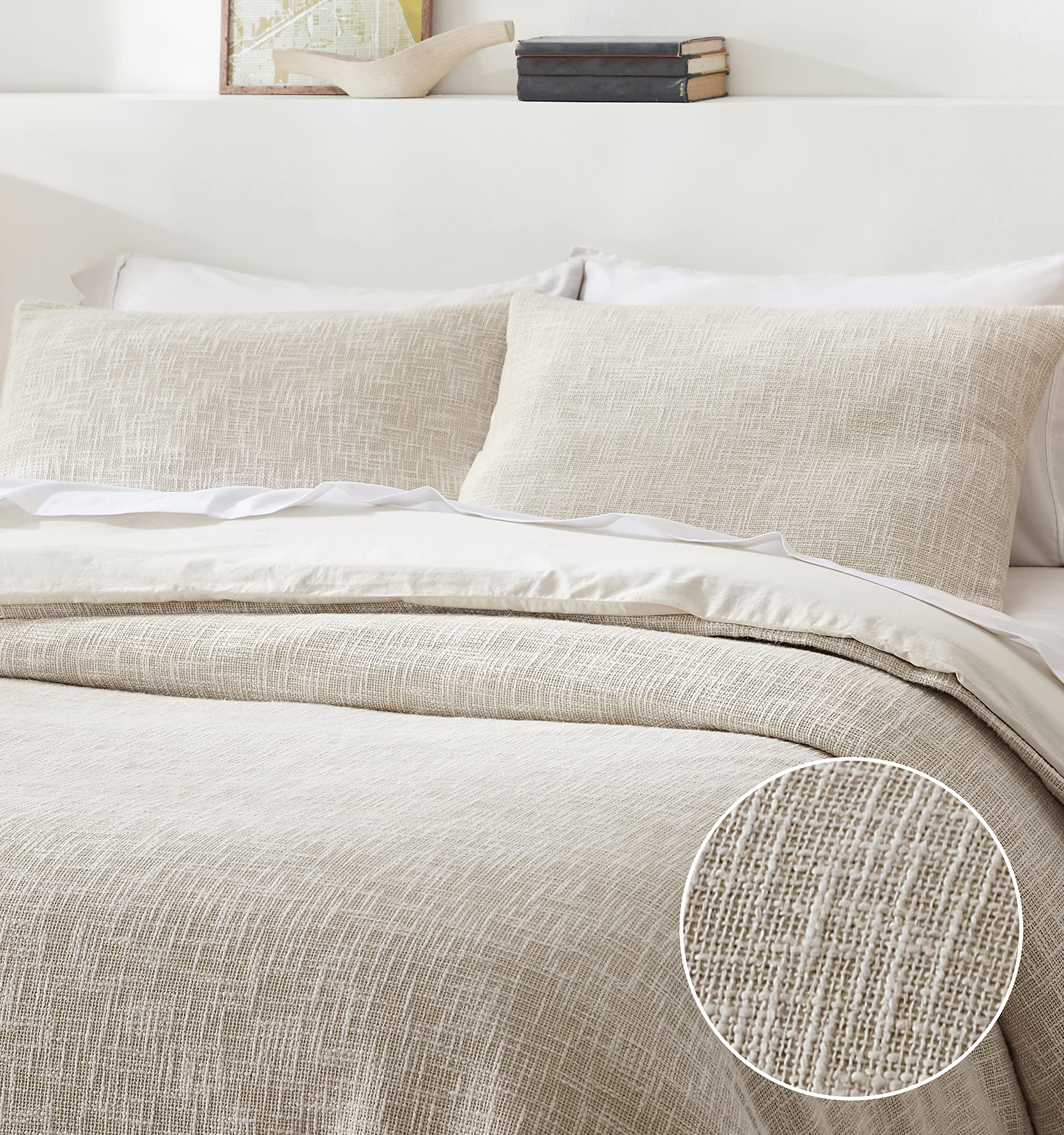 California Design Den Oversized King Duvet Cover Set, 3 Pc Set With Pillow Shams Textured Natural Duvet Cover, 120' X 98' To F