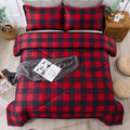 Andency Red Burgundy Black Checkered Comforter King(104X90Inch), 3 Pieces (1 Plaid Comforter And 2 Pillowcases) Plaid Comforter