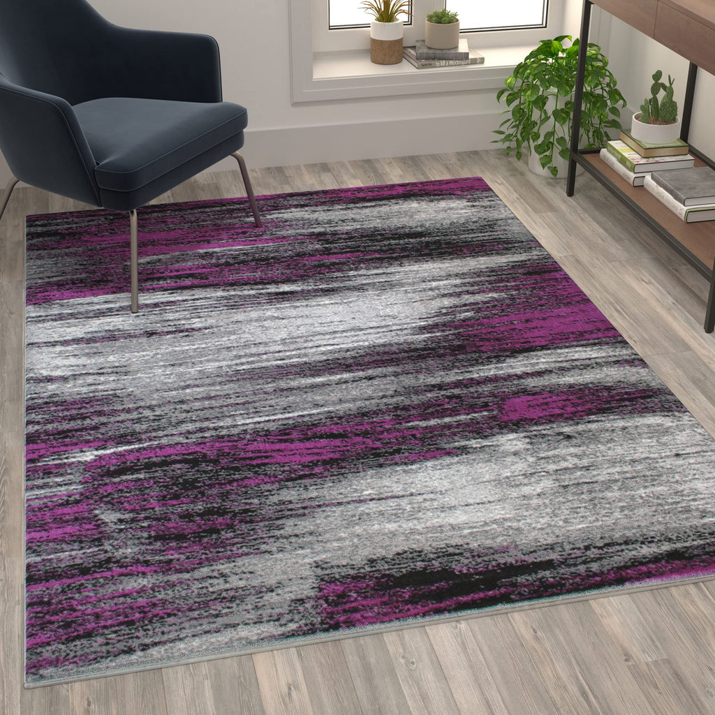 Flash Furniture Rylan Collection Abstract Area Rug - Scraped Design Purple Olefin Rug - 5' X 7' Area Rug - Jute Backing - Living Room, Bedroom, & Family Room