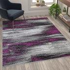 Flash Furniture Rylan Collection Abstract Area Rug - Scraped Design Purple Olefin Rug - 5' X 7' Area Rug - Jute Backing - Living Room, Bedroom, & Family Room