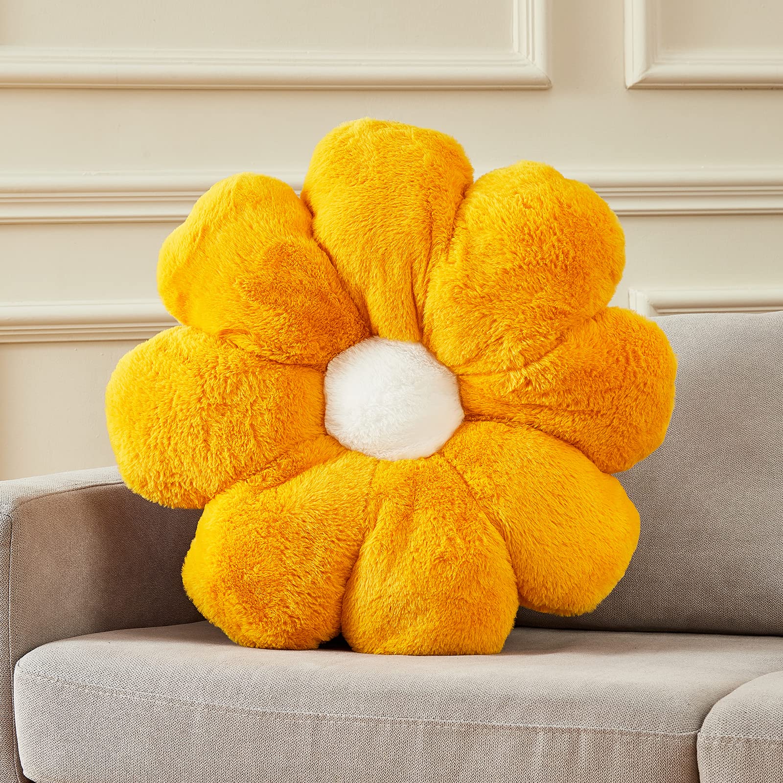 Ailive 21.6In Burnt Yellow Flower Throw Pillow Floor Pillow Cushion Preppy Funky Desk Cute Plush Room D  cor Home Decorative Thr