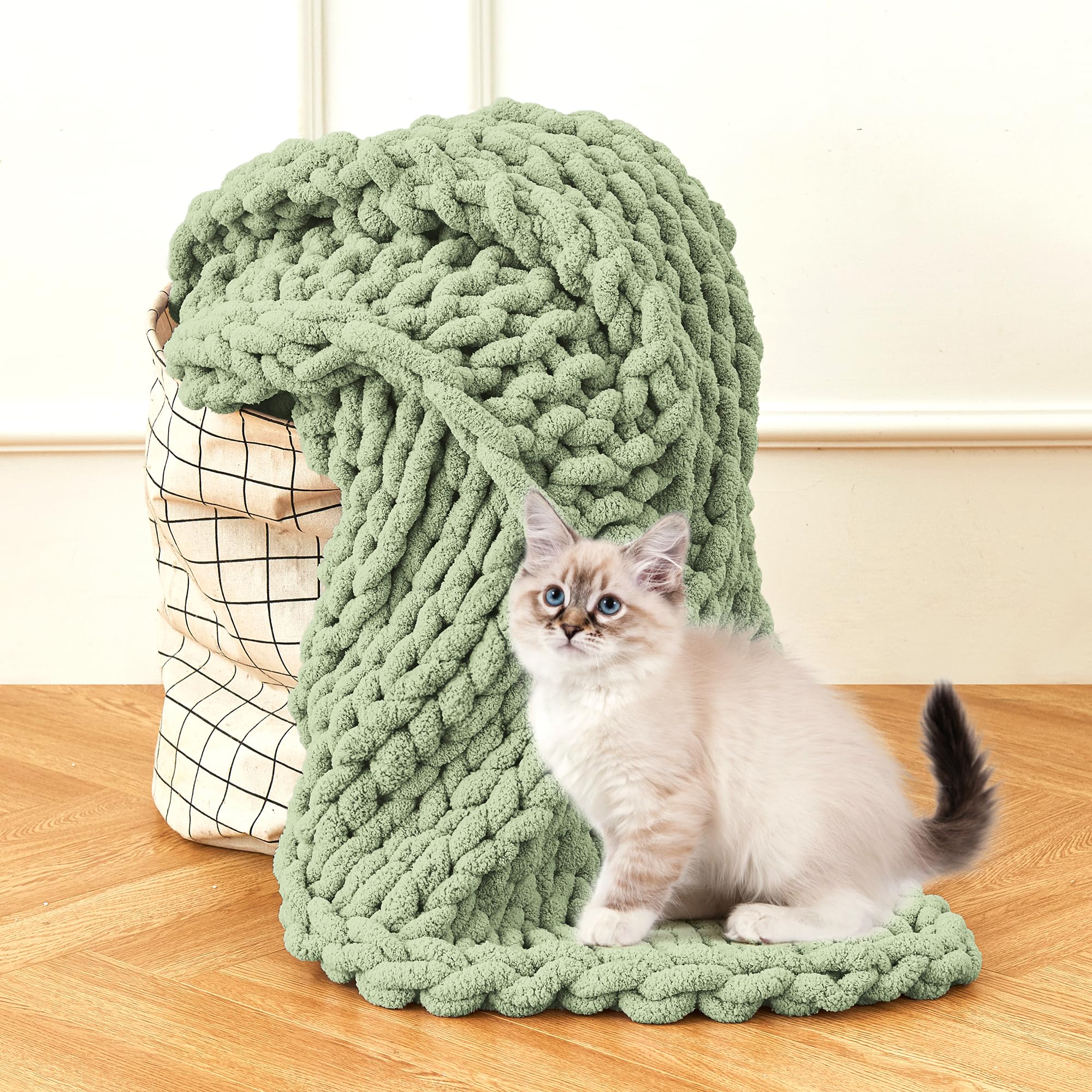 Admitrack Chunky Knit Blanket Throw, 100% Hand Knit Chenille Throw Blanket For Sofa & Home Decor, Soft And Cozy Knitted Throw Bl