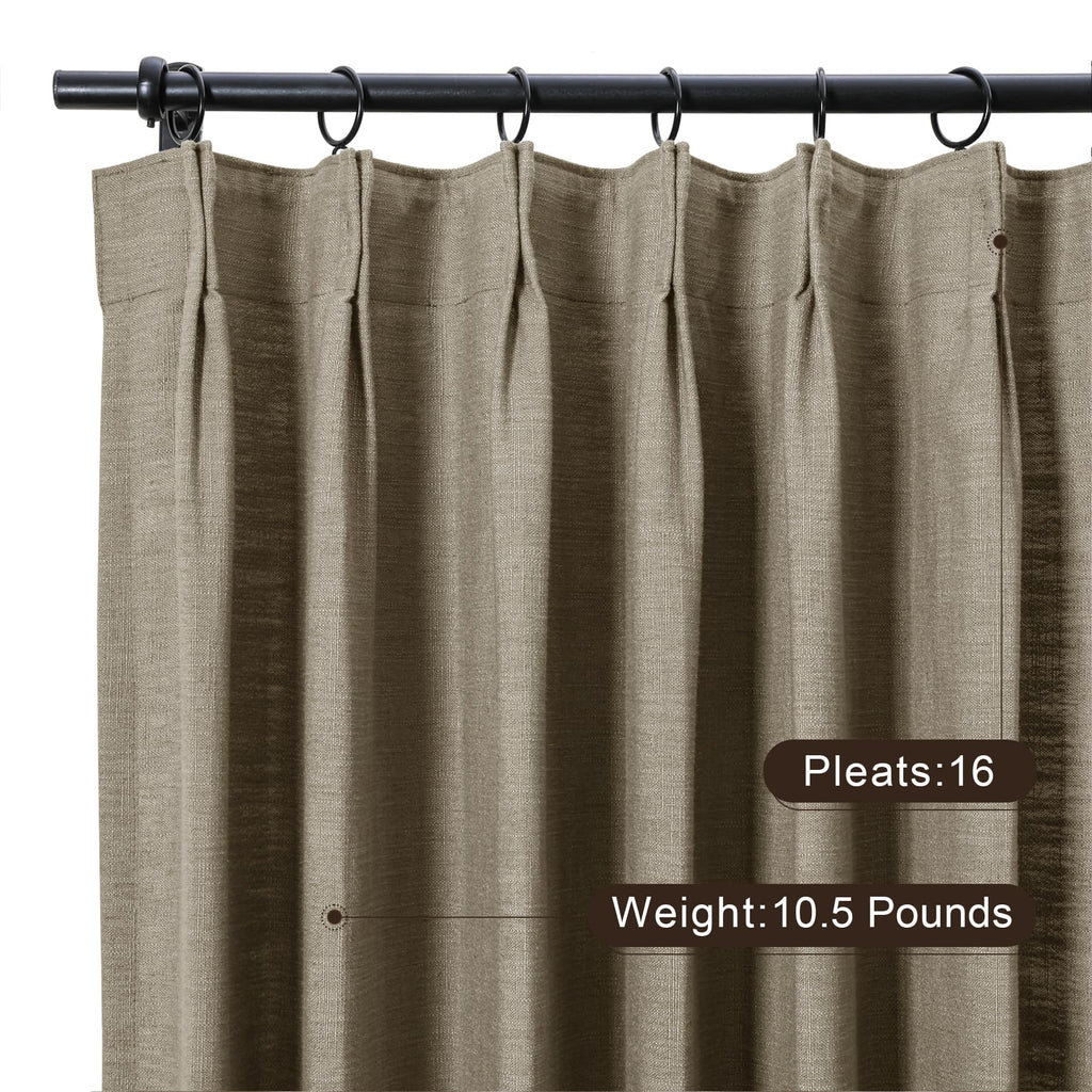 Twopages Double Layer Lined Curtain Taupe Grey Linen Blend Light Filtering Pinch Pleat Curtain For Kitchen, Room Darkening Windo