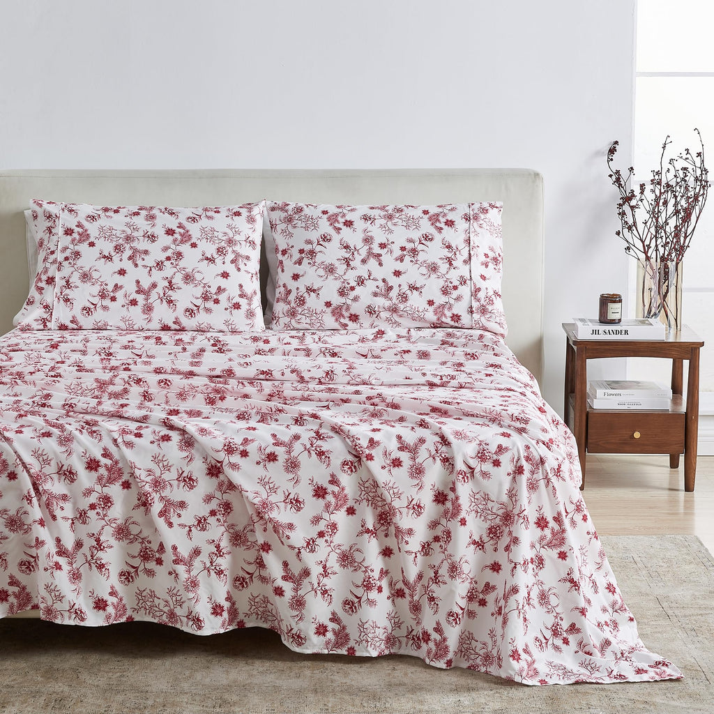 Great Bay Home Full Size Microfiber Sheet Set - Winter-Theme 4-Piece Bed Sheets - Ultra-Soft And Smooth Brushed Microfiber Holiday Bedding (Full, Jolly Floral)