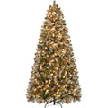 Yaheetech 7.5ft Pre-lit Frosted Artificial Hinged Christmas Tree with 1398 Flocked PVC Tips,88 Pine Cones,88 Holly Berries & 500