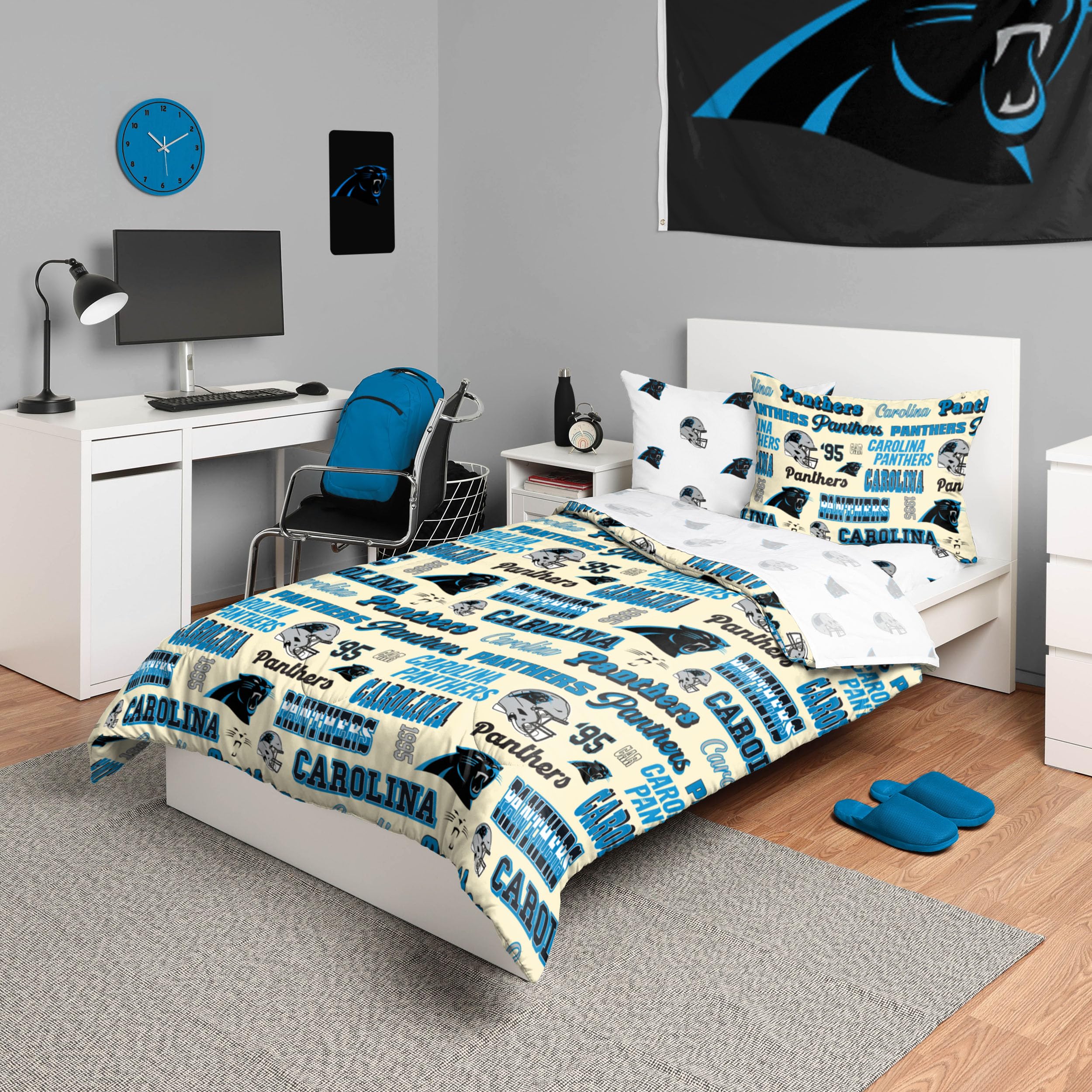 Foco Carolina Panthers Nfl Retro Bed In A Bag Comforter Bedding 5 Piece Twin Set
