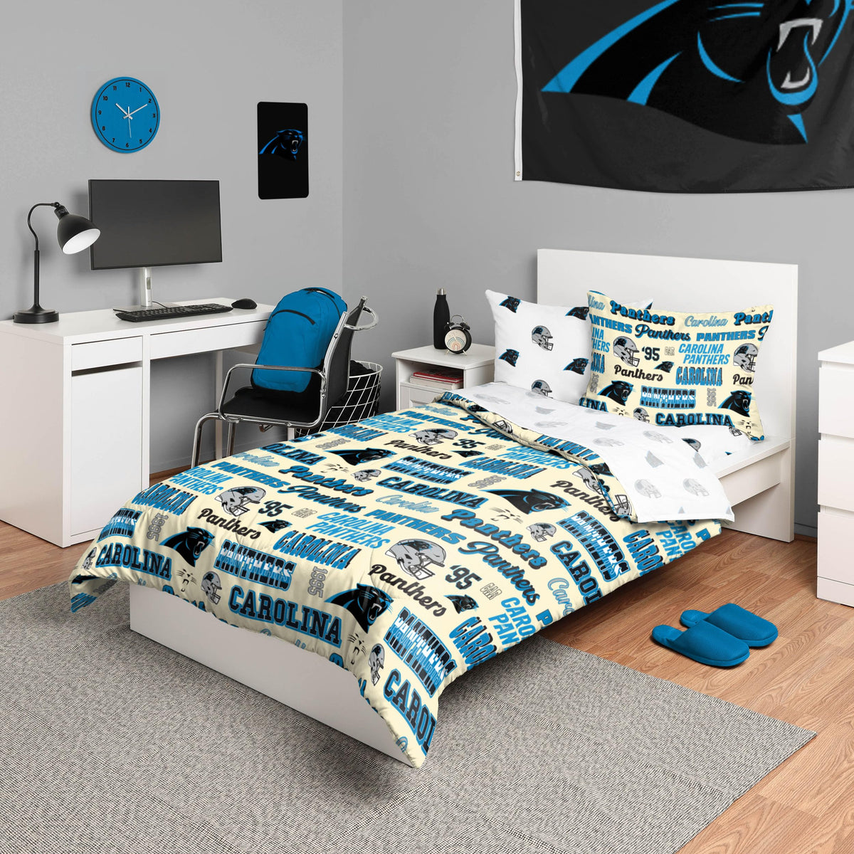 Foco Carolina Panthers Nfl Retro Bed In A Bag Comforter Bedding 5 Piece Full Set