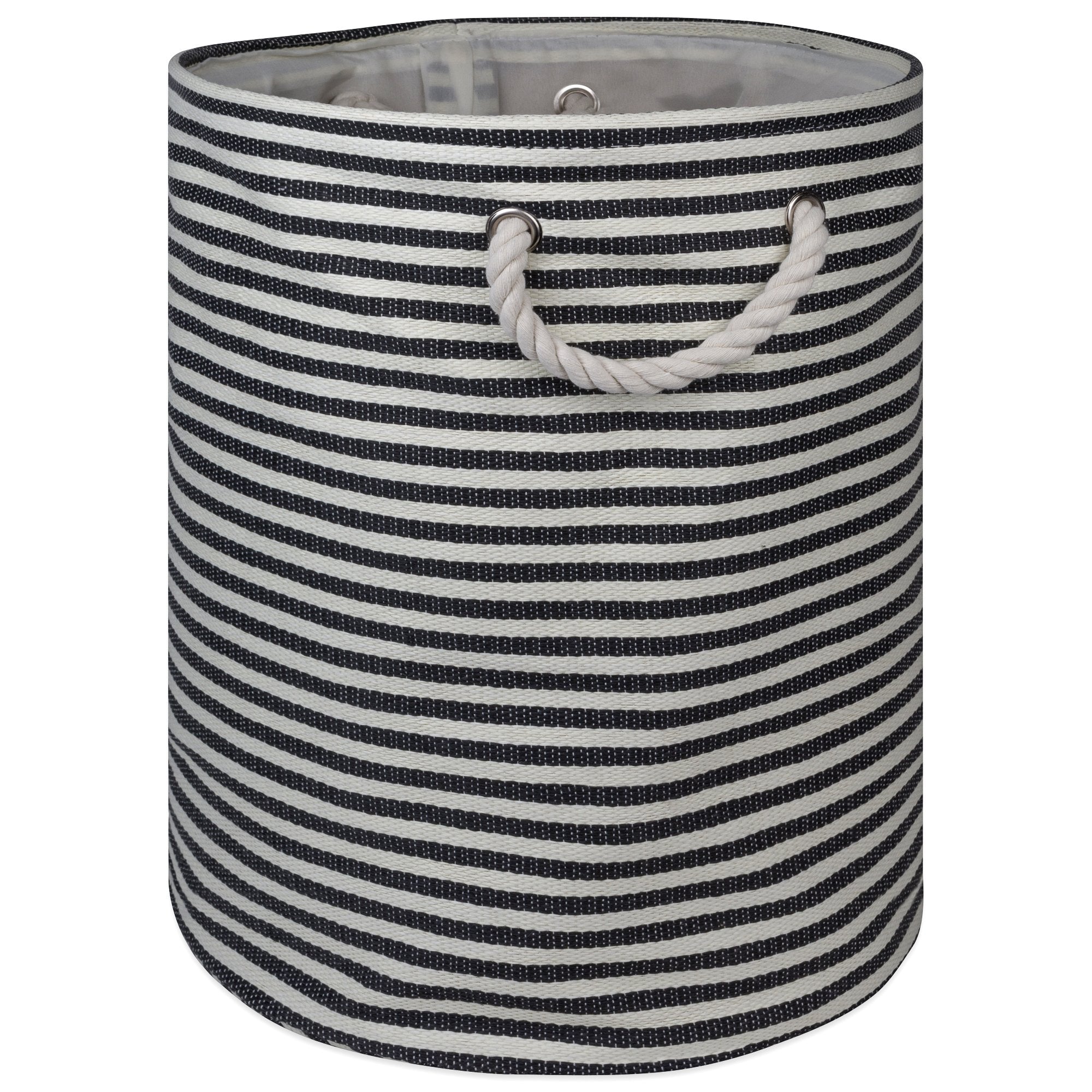 DII Woven Paper Storage Bin, Pinstripe, Black, Large Round