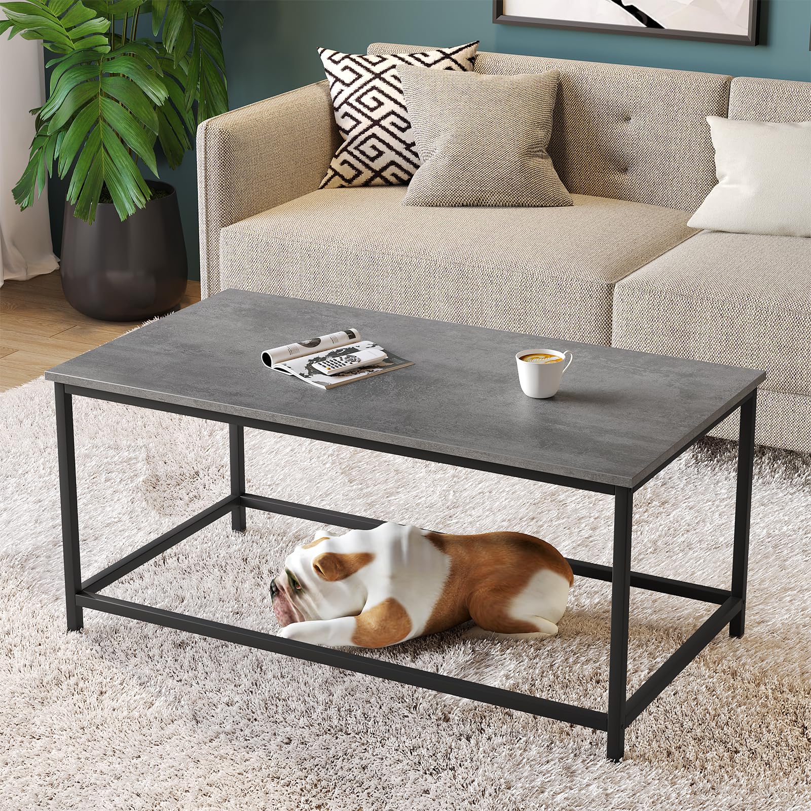 Saygoer Coffee Table Simple Modern Coffee Tables Open Design Rectangular Minimalist Center Table For Living Room Home Office, Easy Assembly, 39.37X19.69 X17.72, Gray Black