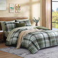 Maireve Queen Comforter Set, Plaid Design Comforter Set 7 Pieces, All Season Comfortable Bedding Sets Queen, Lightweight, Warm A