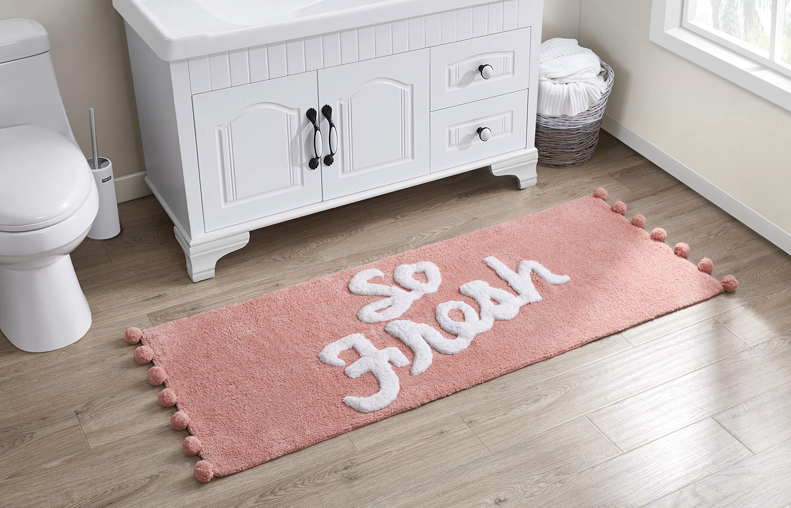 VCNY Home | Fresh Collection | Bath Rug - Ultra Plush Pom Pom Pile - Optimal Absorbency for Bathroom Use, 24 x 60, Blush