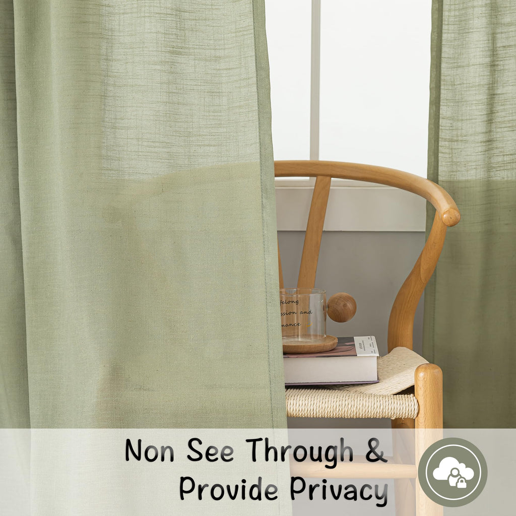Donren Sage Green Linen Back Tab Curtains 102 Inches Long 2 Panels Set For High Windows - Rustic Hooks Belt Pinch Pleated Look Easy Sliding Curtains Rod Pocket Light Filtering Semi Privacy Drapres