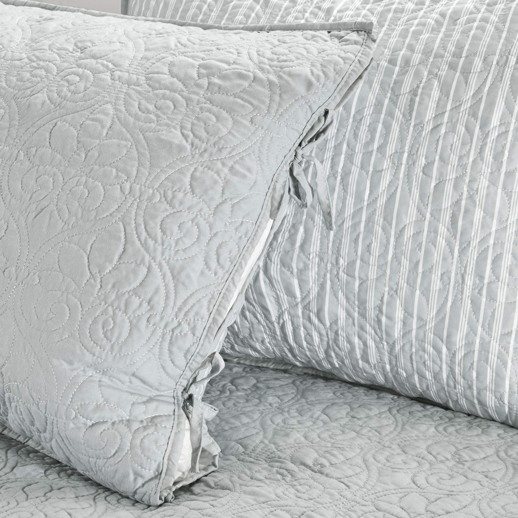 Madison Park Cotton Daybed Cover Set-Double Sided Quilting Classic Cottage Design All Season Bedding With Bedskirt, Matching Shams, Decorative Pillow, 75'X39', Quebec Grey 6 Piece