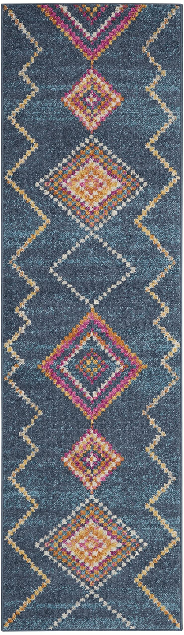 HomeRoots 100% Polypropylene 2’ x 8’ Navy Blue Berber Pattern Runner Rug