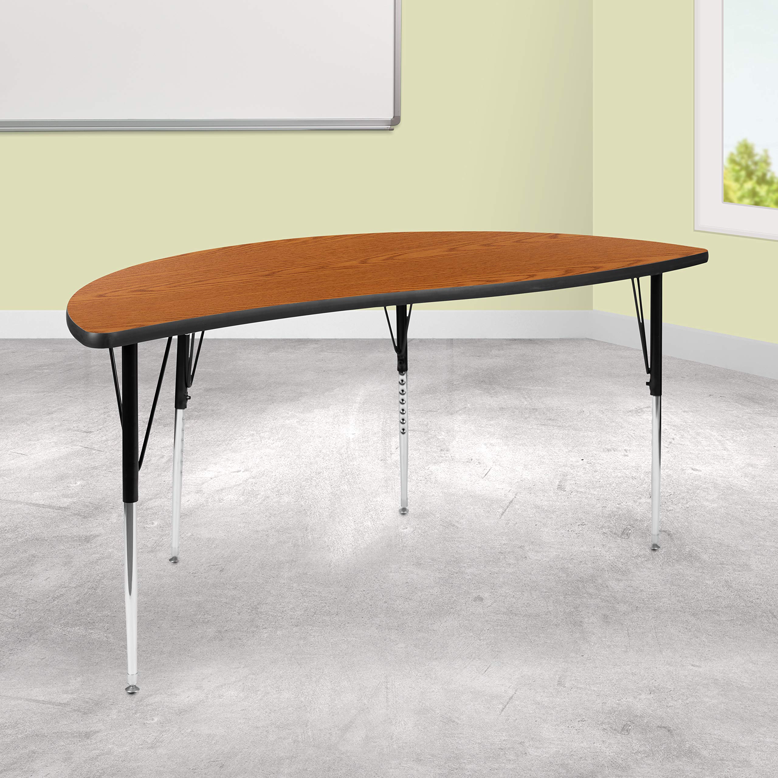 Flash Furniture 60' Half Circle Wave Collaborative Oak Thermal Laminate Activity Table - Standard Height Adjustable Legs