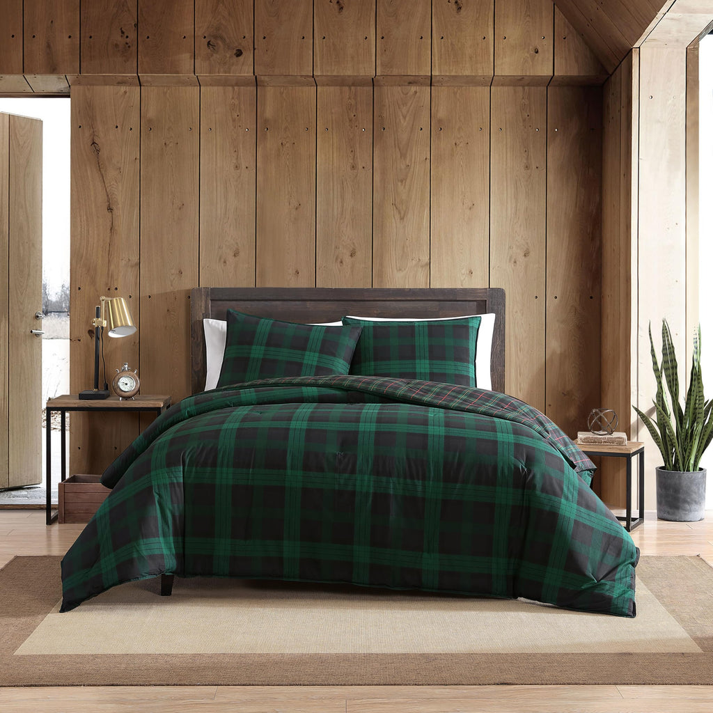 Eddie Bauer - Queen Comforter Set, Cotton Reversible Bedding With Matching Shams, Stylish Plaid Home Decor (Woodland Tartan Gree