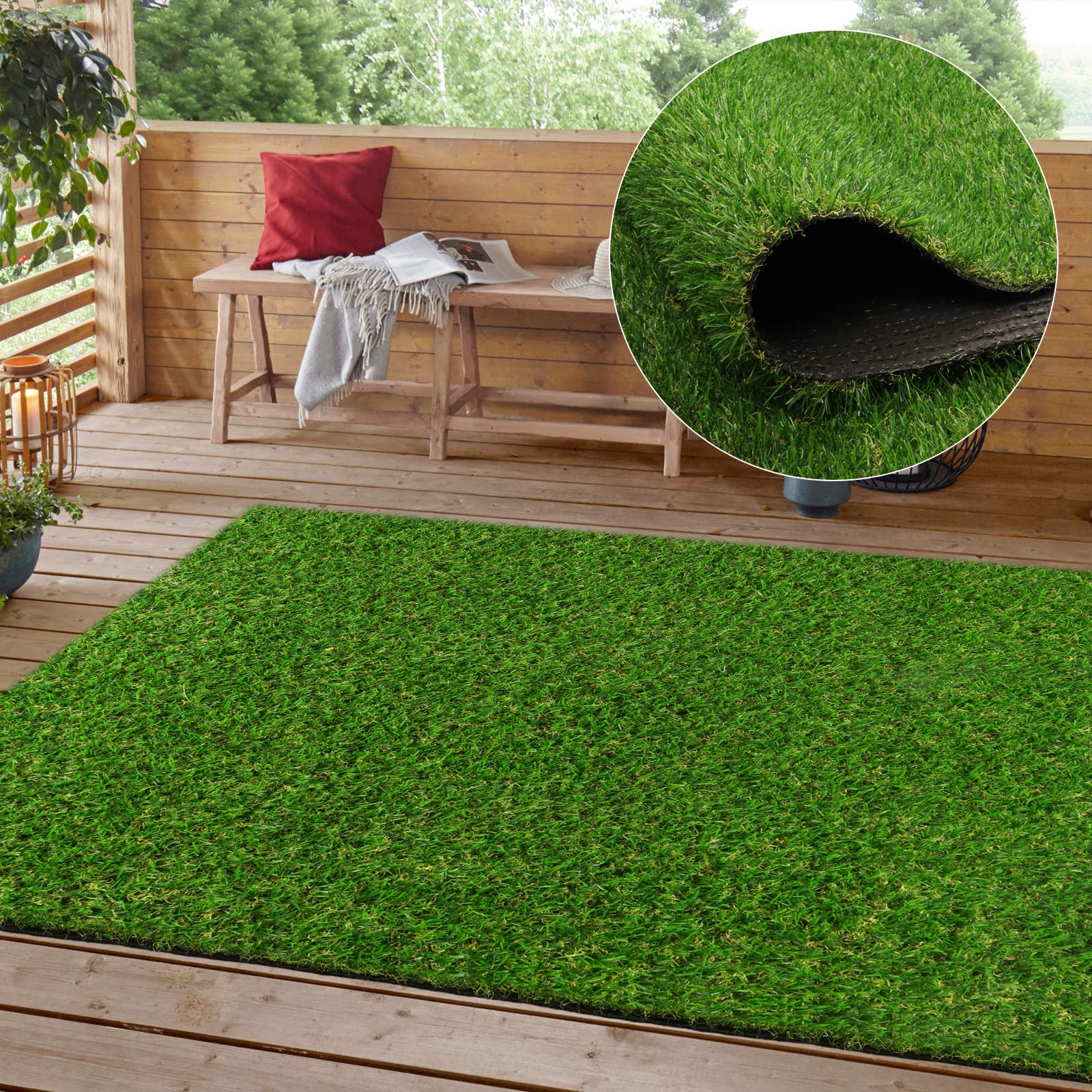 Heyroll Realistic Artificial Turf Grass, 3 Ft X 7 Ft Artificial Synthetic Fake Grass, 20Mm Green Turf Rug Pet Dogs Lawn Mat With