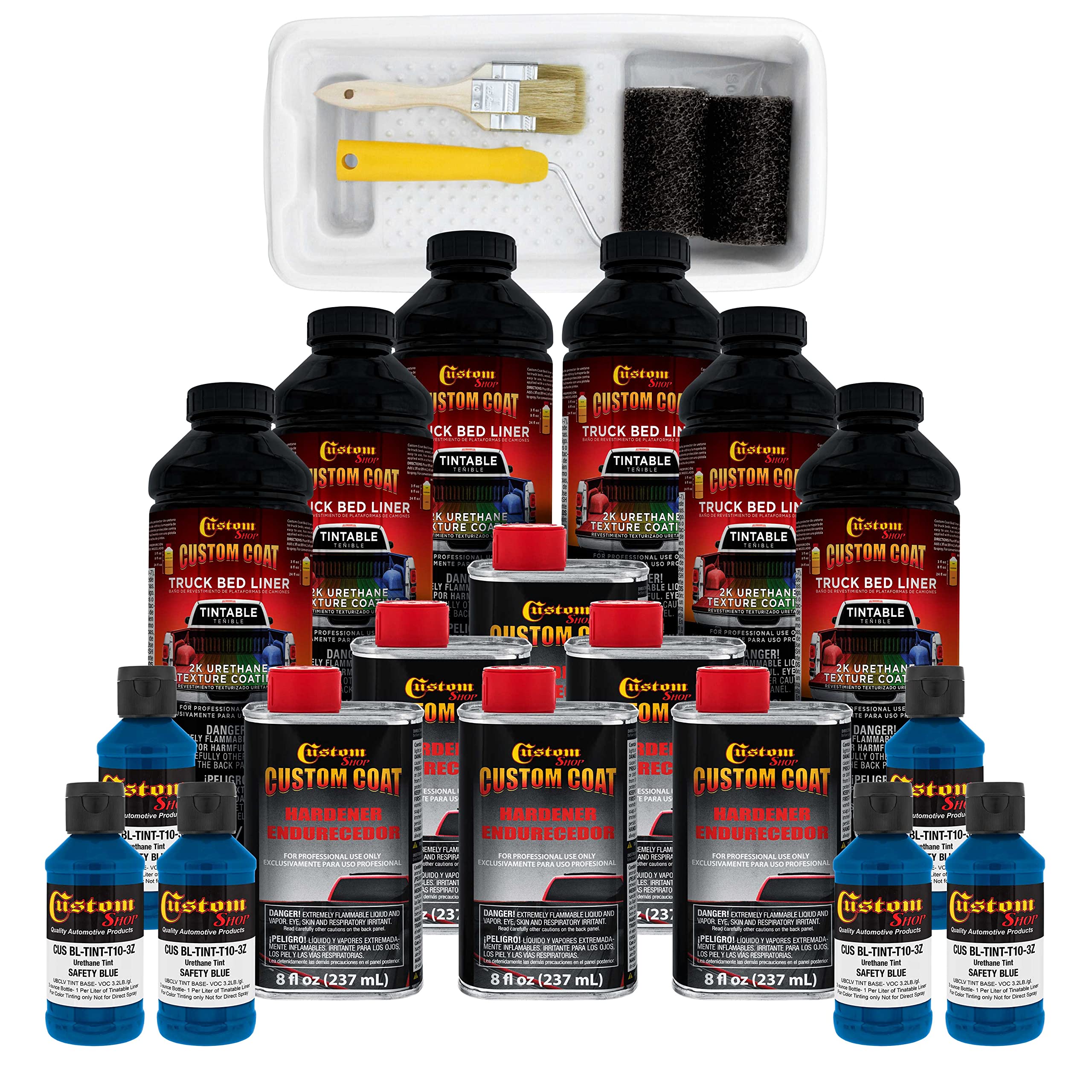Custom Coat Safety Blue 1.5 Gallon (6 Quart) Urethane Roll-On, Brush-On Or Spray-On Truck Bed Liner Kit With Roller And Brush Ap