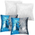 Irenare 4 Pcs Sequin And Fluffy Pillow Covers Winter Faux Fur Throw Pillow Cases Glitter Bling Soft Fuzzy Cushion Cover For Couc