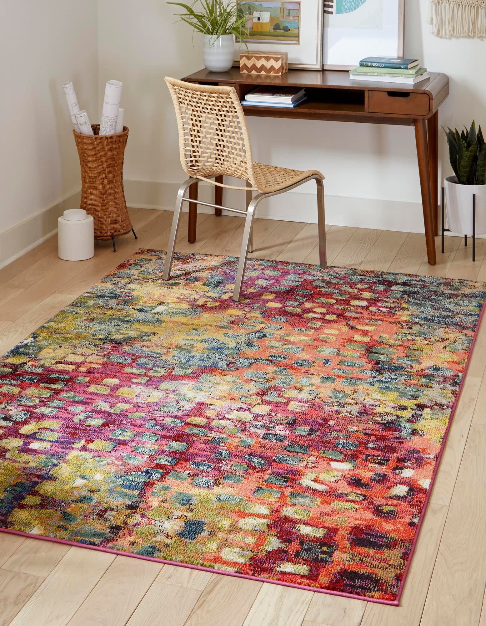 Unique Loom Jardin Collection Colorful, Vibrant, Abstract, Modern Area Rug, 5 ft 0 x 8 ft 0 Rectangular, Multi/Blue