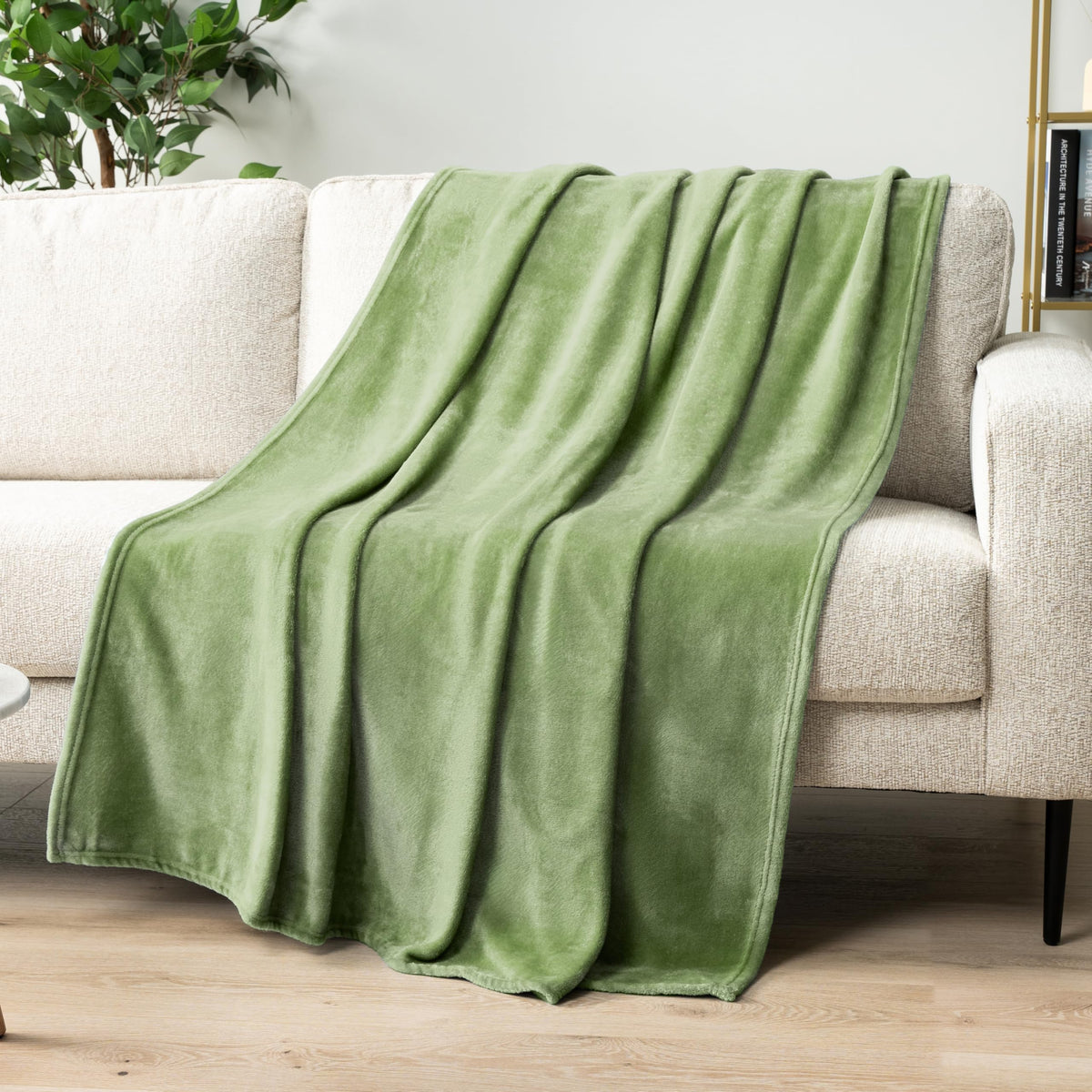 Pavilia Sage Green Fleece Throw Blanket For Couch Twin Size, Light Olive Super Soft Fuzzy Flannel Throw For Sofa, Luxury Plush M