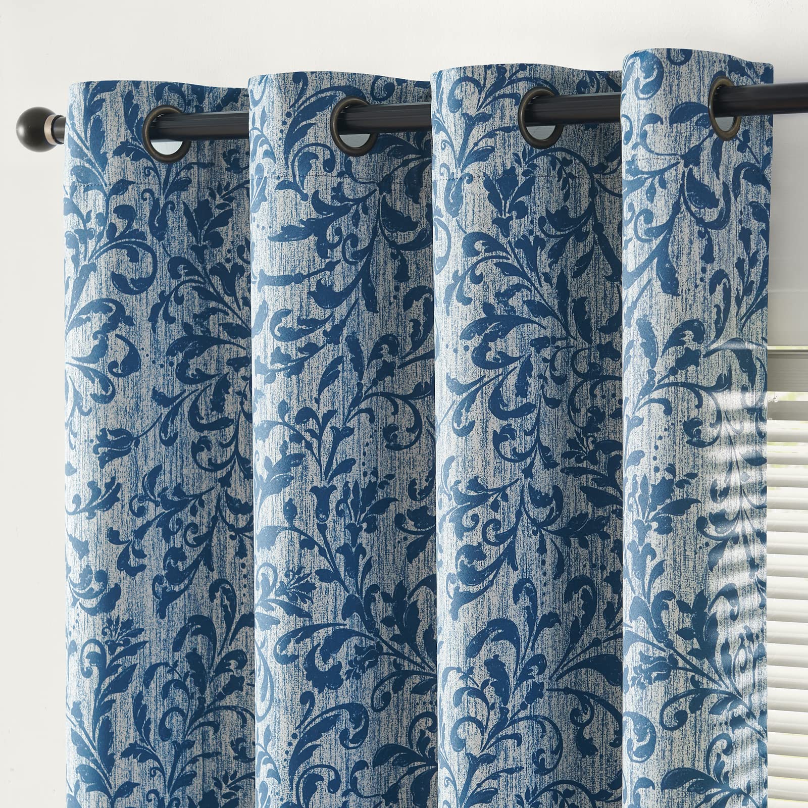 Jinchan 100% Blackout Curtains For Bedroom 72 Inches Long Blue Scroll Floral Window Curtains For Living Room Farmhouse Vintage Drapes Thermal Insulated Grommet Window Treatments 2 Panels Set