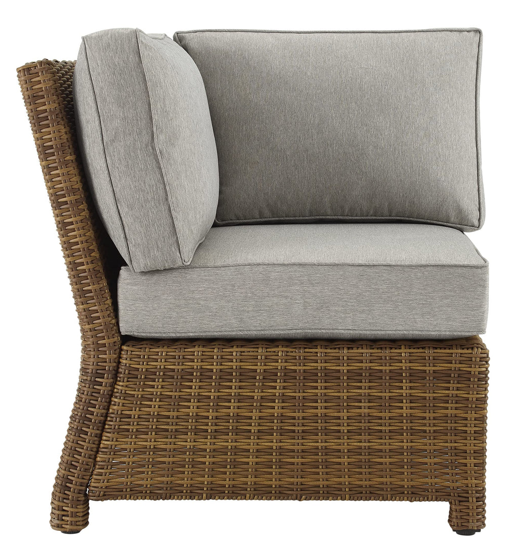 Crosley Furniture Bradenton Corner Outdoor Sectional Chair, Wicker Patio Chairs for Porch, Deck, Backyard, Brown with Gray Cushions