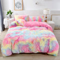 Rynghipy 3Pcs Rainbow Girls Bedding Sets Twin Size Ultra Soft Long Hair Plush Shaggy Duvet Cover With Pillowcases Colorful Tie D