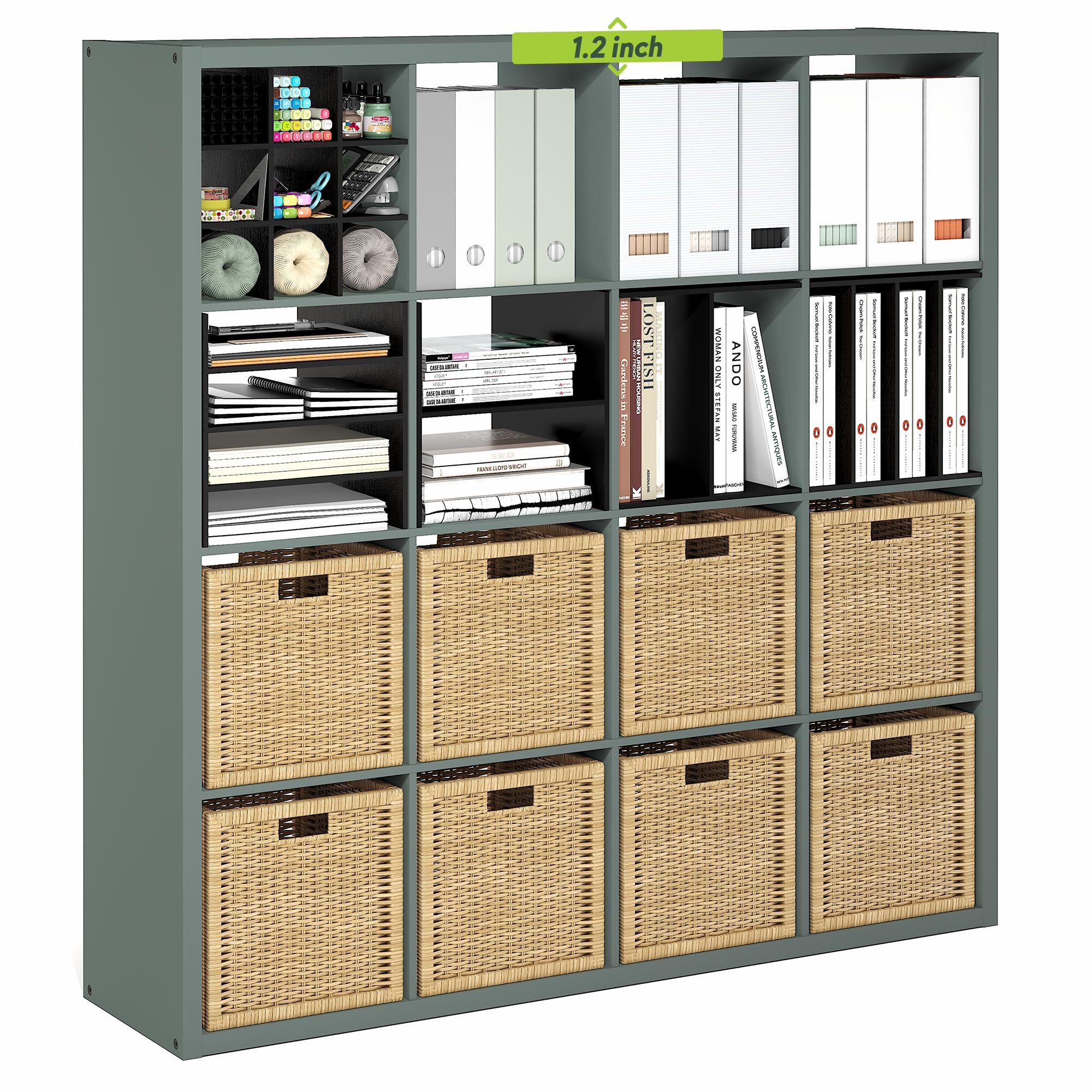 Furinno Cubicle Book Shelf, 16-Cube Bookshelf, Extra Thick Frame Reversible Bookcase with Open Back, 14.6 x 58 x 58, for Living 
