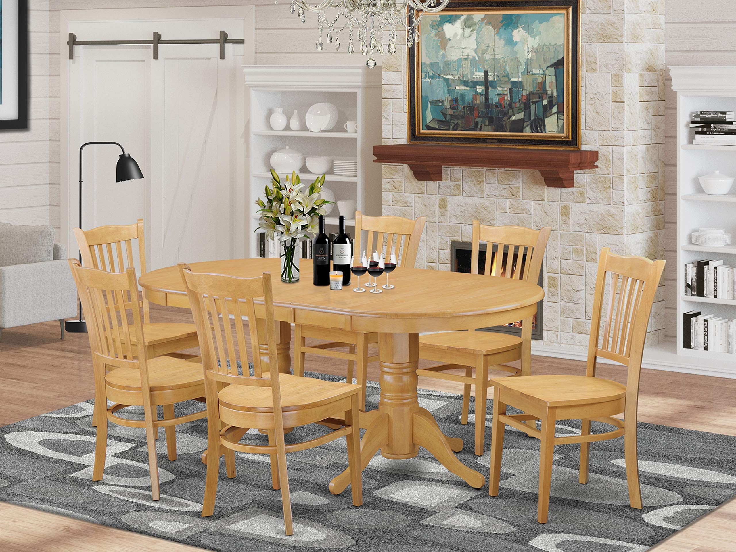 East West Furniture VAGR7-OAK-W 7 Piece Room Set Consist of an Oval Wooden Table with Butterfly Leaf and 6 Kitchen Dining Chairs, 40x76 Inch, Oak