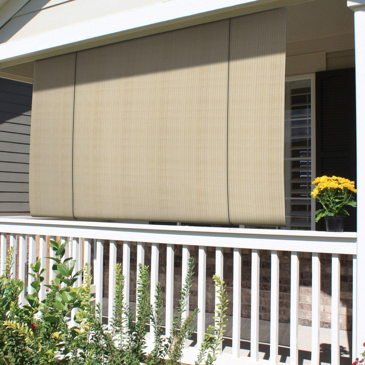 Patio Roll Up Down Shades Roller Window Shade 6'W X 5.5'L Beige Outdoor Shade Blinds Pull Shade Privacy Screen Porch Deck Balcon