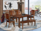 East West Furniture Norfolk 6 Piece Set Contains a Rectangle Dining Room Table with Butterfly Leaf and 4 Faux Leather Upholstered Chairs with a Bench, 32x54 Inch, Mahogany