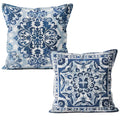 M-Qizi Blue Throw Pillow Covers - Linen Blue Pillow Covers 18x18 Set of 2, Decorative Blue and White Pillow Covers, Chinoiserie 