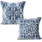 M-Qizi Blue Throw Pillow Covers - Linen Blue Pillow Covers 18x18 Set of 2, Decorative Blue and White Pillow Covers, Chinoiserie 