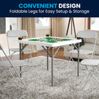 Flash Furniture Silas 34.5" Square Folding Card Table with Felt Green Surface and Cup Holders, Portable Folding Game Table for 4 Players, White/Green