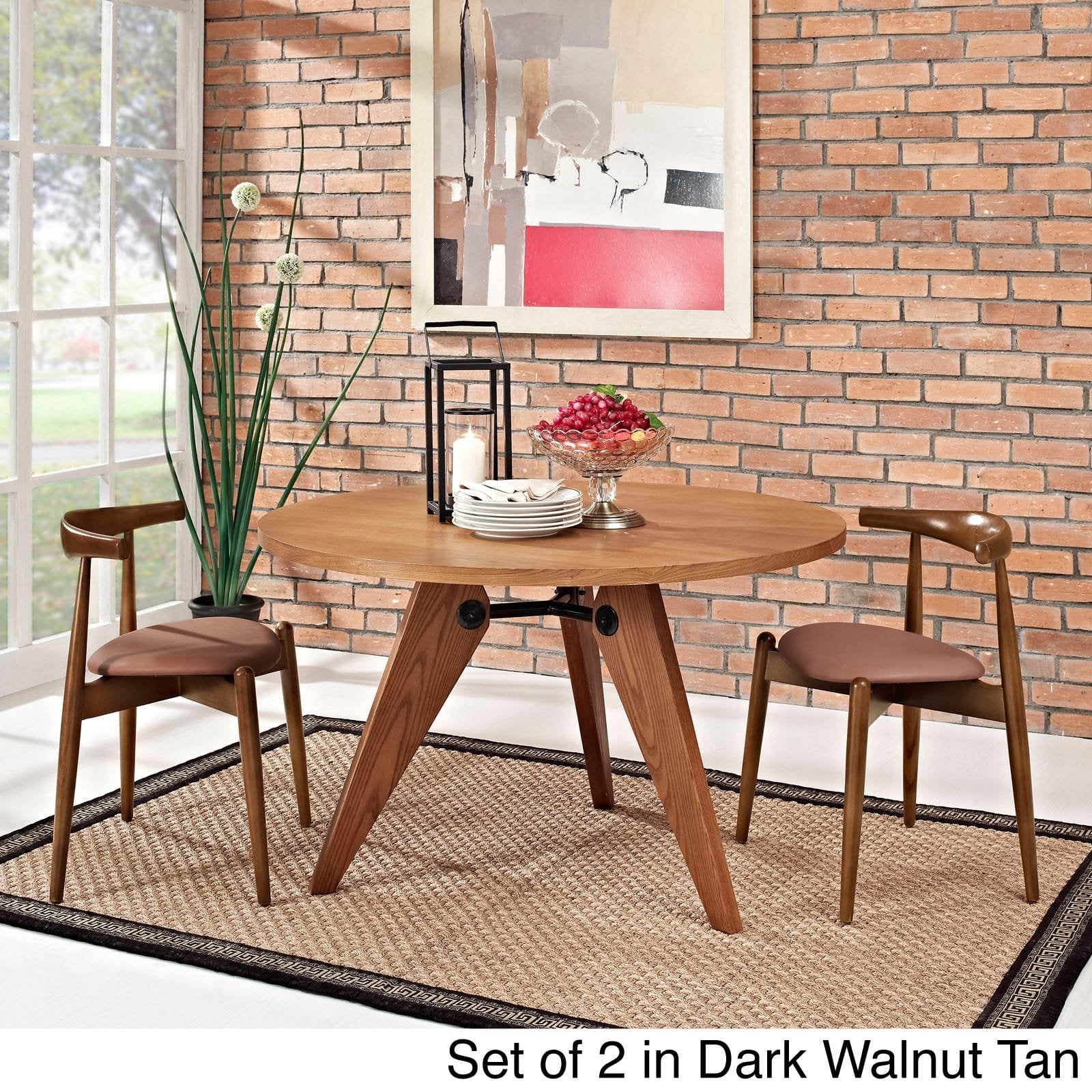 Lexmod Stalwart Dining Side Chairs, Dark Walnut/Tan, Set Of 2