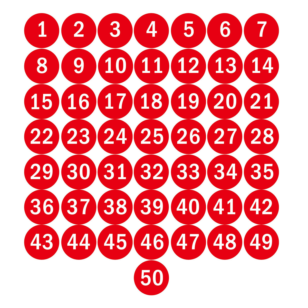 Navadeal 3' Red Round Number 1-50 Sticker Identify Symbol Inventory Storage Labels - - Great For Organizing, Perfect To Mark Bi