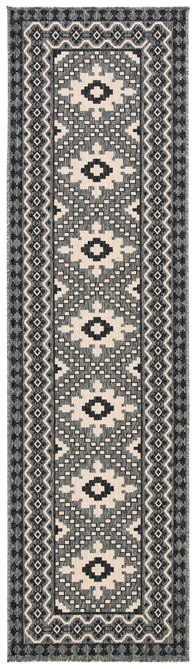 Safavieh Veranda Collection Runner Rug - 2'3' X 22', Ivory & Charcoal, Boho Design, Non-Shedding & Easy Care, Indoor/Outdoor &