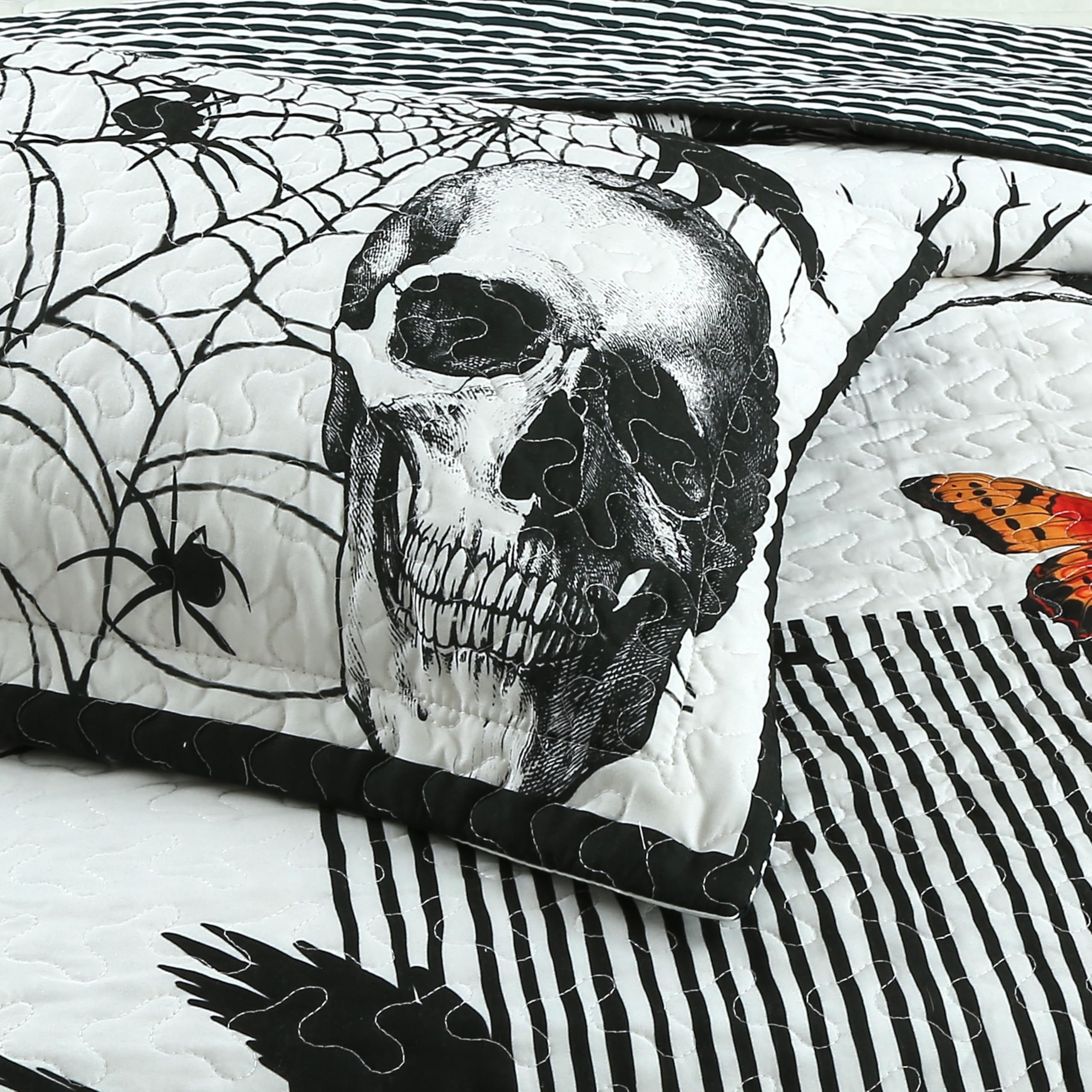 Marcielo 3 Pcs Halloween Themed Quilt Bedspread Set - Cozy And Spooky Pumpkin And Ghost Pattern Me500 (Halloween, Queen)