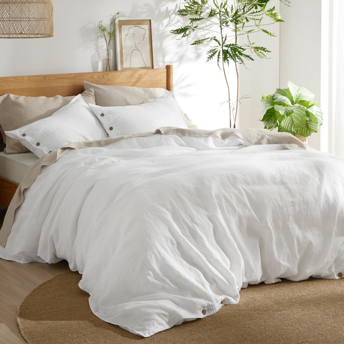 Bedsure Linen Duvet Cover King - Linen Cotton Blend Duvet Cover Set, White Linen Duvet, 3 Pieces, 1 Duvet Cover 104 X 90 Inches