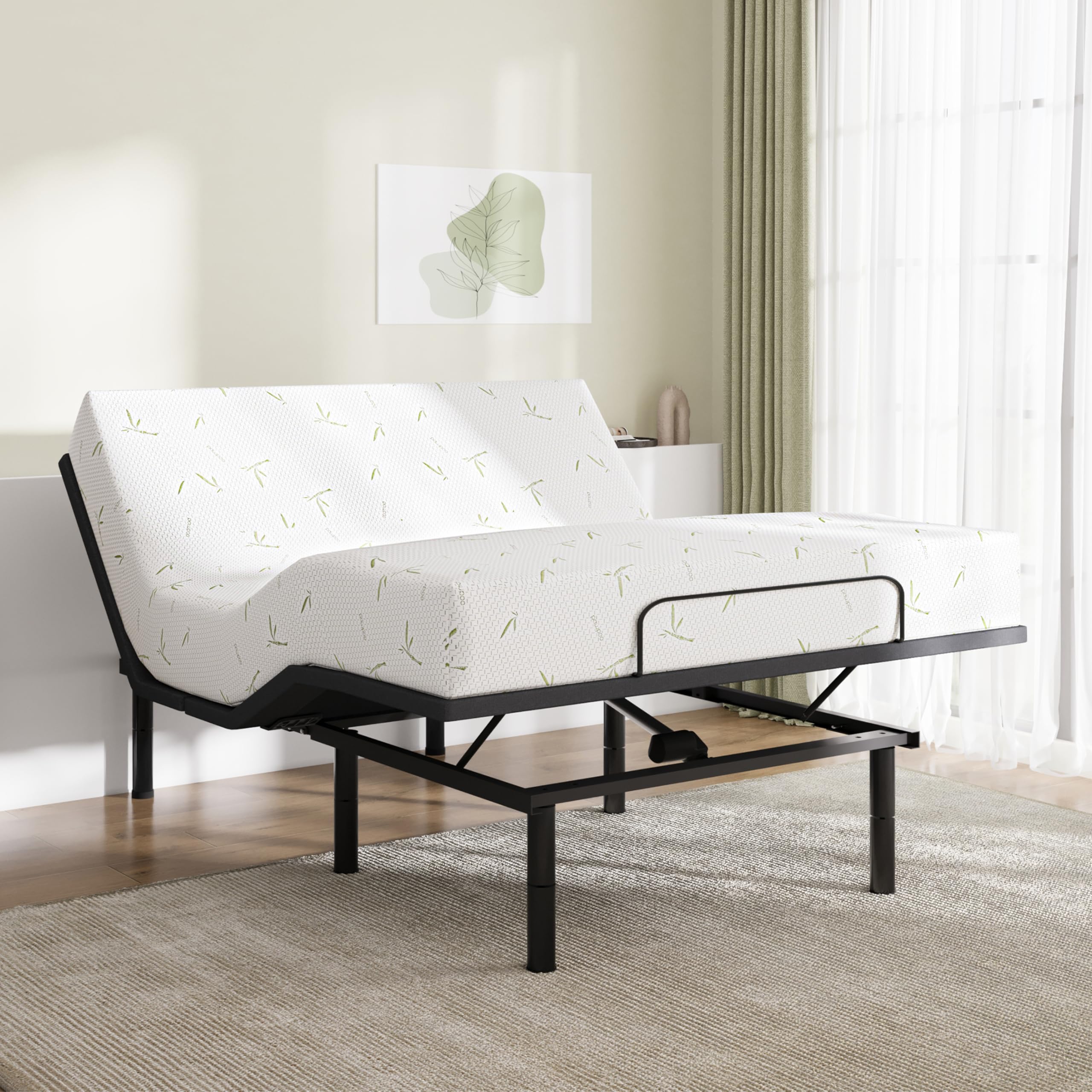 AbyssZen Made in USA 10    Bamboo Memory Foam Mattress with Queen Adjustable Bed Base Set - CertiPUR-US Certified Mattress, Quie