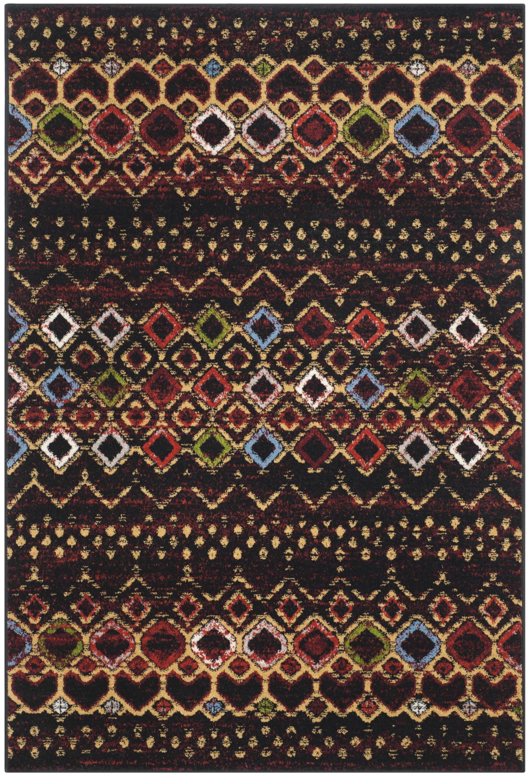 SAFAVIEH Amsterdam Collection Area Rug - 51 x 76, Black & Multi, Moroccan Boho Design, Non-Shedding & Easy Care, Ideal for Hig