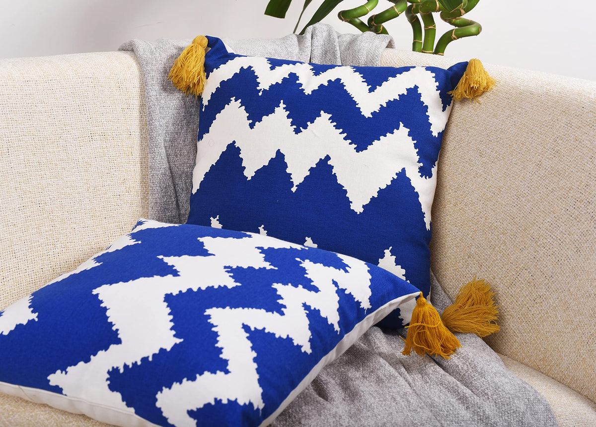 Decoghar | Blue Handmade Bohemian Embroidered Throw Pillow Covers For Living Room, Bedroom And Office | Soft Cotton Feel Fabric