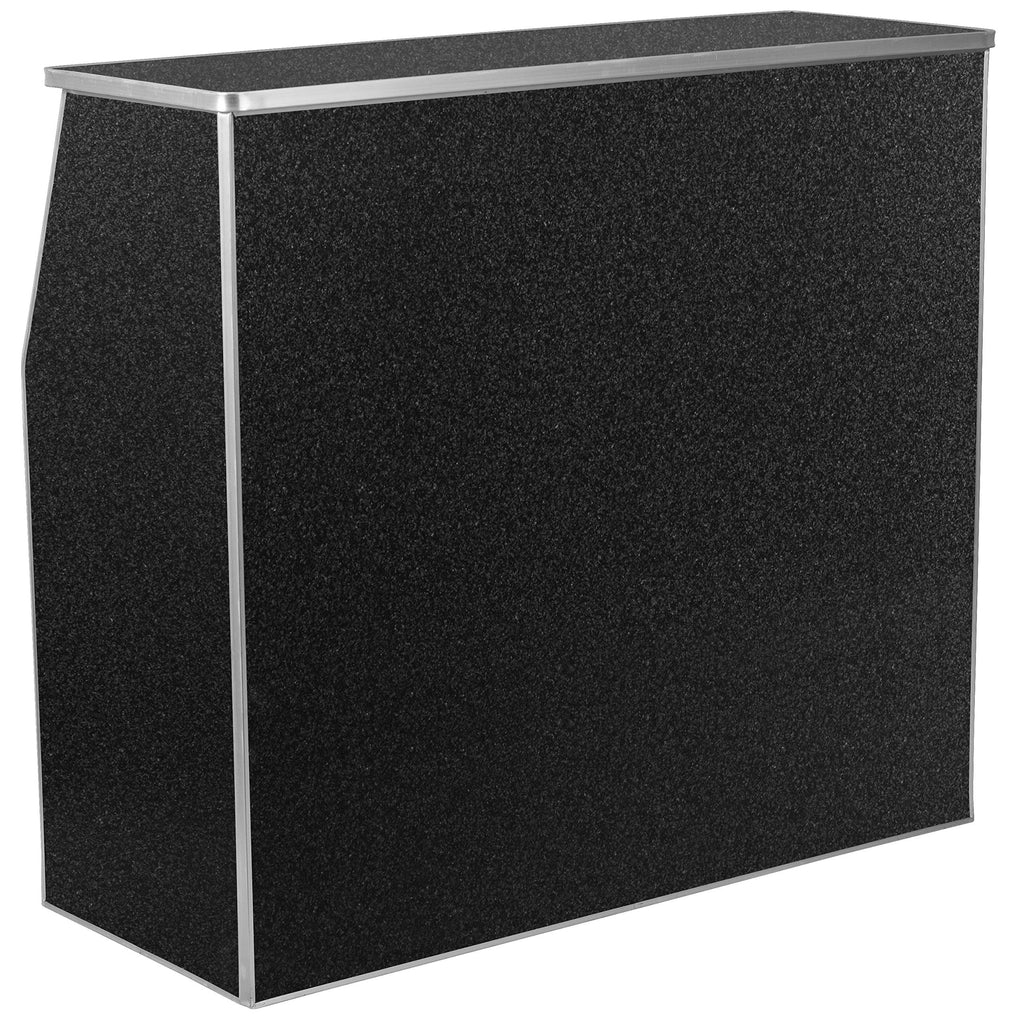 Flash Furniture 4' Folding Portable Event Bar With Top And Middle Shelves, Mobile Laminate Foldable Bar For Parties And Events, Black Marble